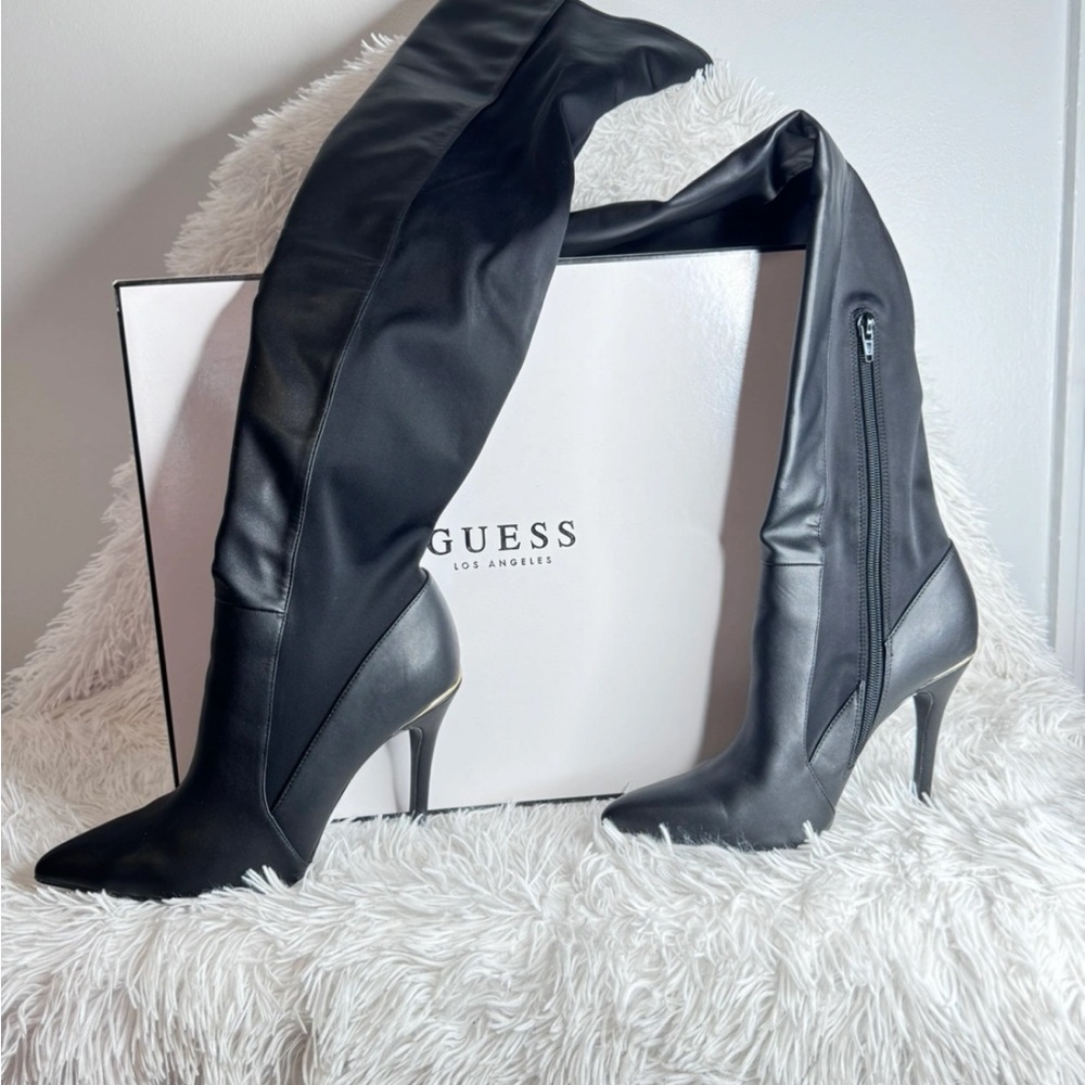 Brand new **GUESS over-the-knee black boots** with stiletto heel – never worn.
